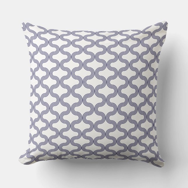 Stilvolle geometrische Wellenmuster Navy White Kissen (Vorderseite)