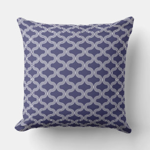 Stilvolle geometrische Wellenmuster Navy White Kissen
