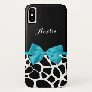 Stilvolle Giraffe Print and Name Girly Turquoise B iPhone X Hülle
