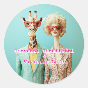Stilvolle Giraffe und Frau Runder Aufkleber