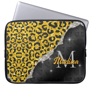 Stilvolle Girl-Imitats Glitzer Leopard Print Monog Laptopschutzhülle