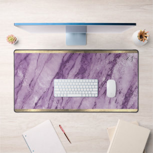 Stilvolle Girly Elegant Gold Lila Marble Monogram Schreibtischunterlage