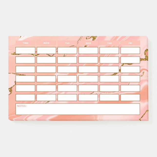 Stilvolle Girly Pink Gold School Zeitplan Post-it Klebezettel (Vorderseite)
