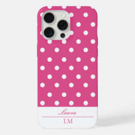 Stilvolle Girly Pink und White Polka Dots iPhone 15 Pro Max Hülle