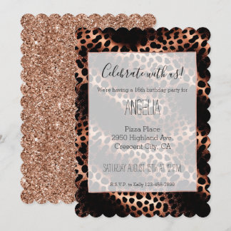 Stilvolle Girly Rose Gold Black Leopard Einladung