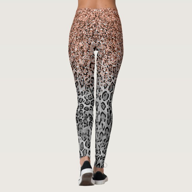 Stilvolle Girly Rose Gold Glitzer Leopard Leggings (Rückseite)