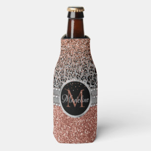 Stilvolle Girly Rose Gold Glitzer Leopard Monogram Flaschenkühler