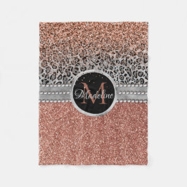 Stilvolle Girly Rose Gold Glitzer Leopard Monogram Fleecedecke