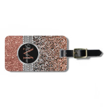 Stilvolle Girly Rose Gold Glitzer Leopard Monogram