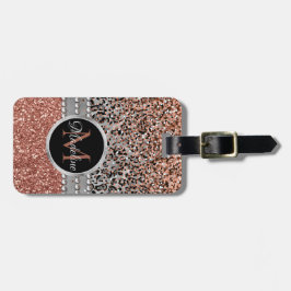 Stilvolle Girly Rose Gold Glitzer Leopard Monogram Gepäckanhänger