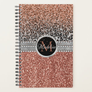 Stilvolle Girly Rose Gold Glitzer Leopard Monogram Planer