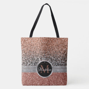 Stilvolle Girly Rose Gold Glitzer Leopard Monogram Tasche