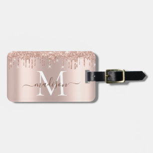Stilvolle Girly Rose Gold Glitzer Monogram   Gepäckanhänger