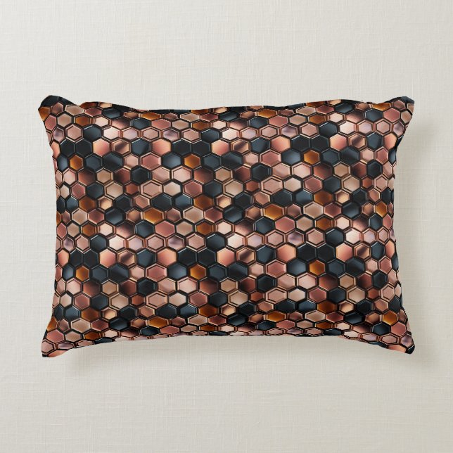 Stilvolle Glam Black Rose Gold Tiles Dekokissen (Vorderseite)