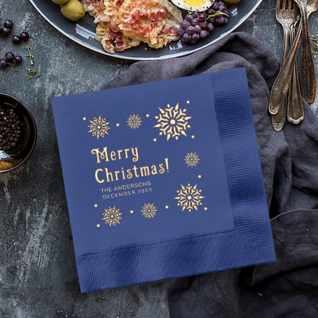 Stilvolle Glam Retro Blue Frohe Weihnachtsschneefl Servietten Mit Folie (Von Creator hochgeladen)