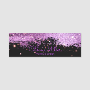 Stilvolle Glittery Magenta und Black Makeup Künstl Namensschild