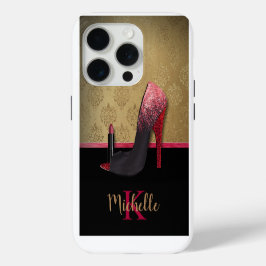 Stilvolle Glitzer-Ferse, Lipstick und Monogramm Case-Mate iPhone Hülle