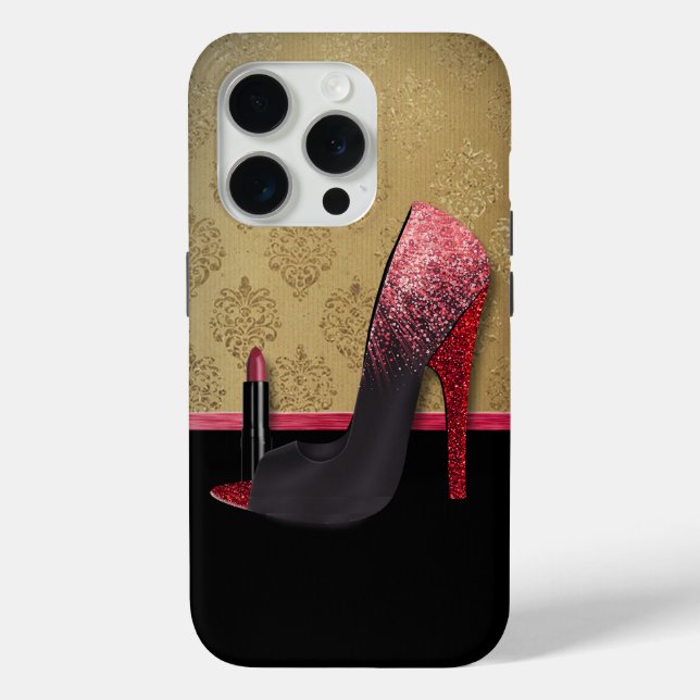 Stilvolle Glitzer Heelse & Lipstick Case-Mate iPhone Hülle (Rückseite)