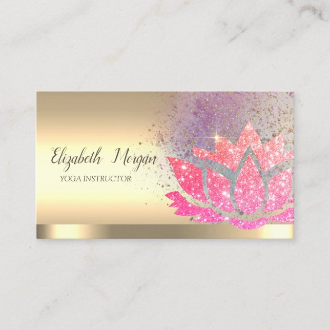 Stilvolle Glitzer Lotus Blume Gold Yoga Instructor Visitenkarte (Vorderseite)