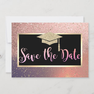 Stilvolle Glitzer Rose Gold Abschluss Save the Dat Save The Date