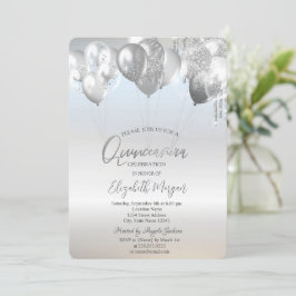 Stilvolle Glitzer Tropfen Balloons Silver Quinceañ Einladung