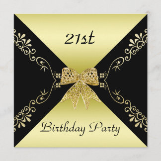 Stilvolle Gold & Black Decorative Bow 21. Geburtst Einladung