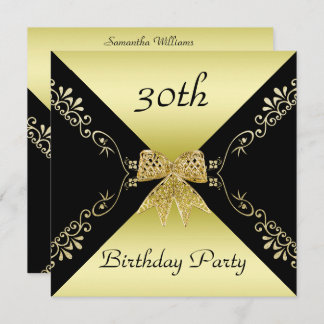 Stilvolle Gold & Black Decorative Bow 30. Geburtst Einladung