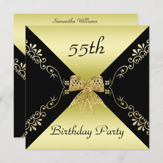 Stilvolle Gold & Black Decorative Bow 55. Geburtst Einladung