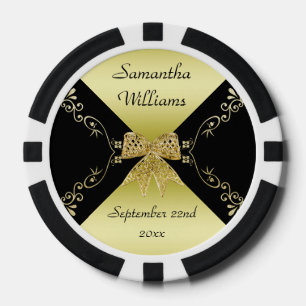 Stilvolle Gold & Black Decorative Bow Birthday Pokerchips