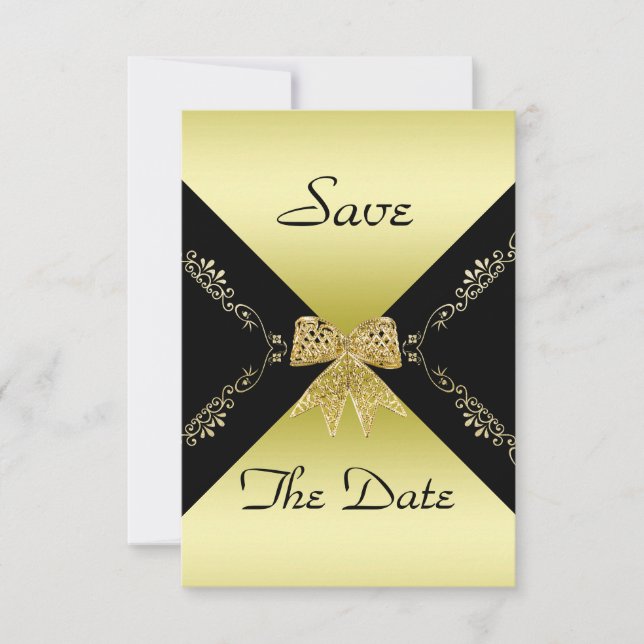 Stilvolle Gold & Black Decorative Bow Save the Dat Save The Date (Vorderseite)