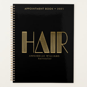 Stilvolle Gold & Black Typografy-Friseurin Planer