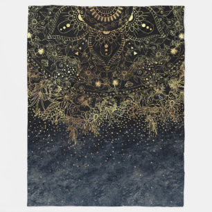 Stilvolle Gold Blumenmandala und Konfetti Fleecedecke