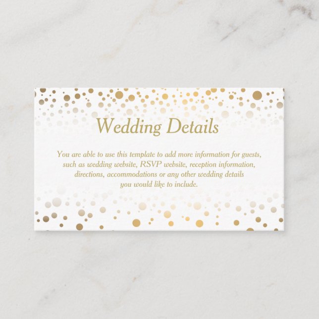 Stilvolle Gold Confetti Dots - Details zur Hochzei Begleitkarte (Vorderseite)