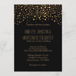 Stilvolle Gold Confetti Dots | Schwarze Einladung
