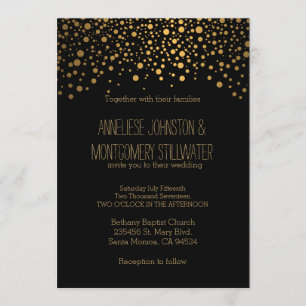 Stilvolle Gold Confetti Dots   Schwarze Einladung