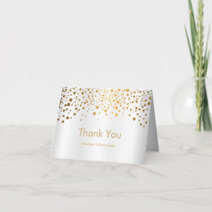 *Stilvolle Gold Confetti Dots Weiße Satin Dankeskarte