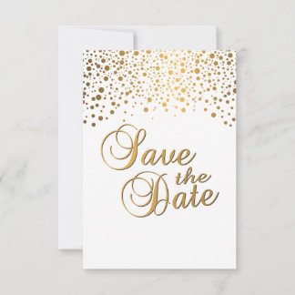 Stilvolle Gold Confetti Dots | Weißer Hintergrund Save The Date