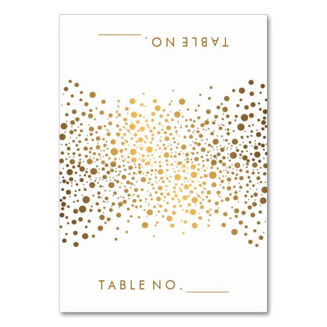 Stilvolle Gold Confetti Dots | Zeltkarten Tischnummer (Vorderseite)