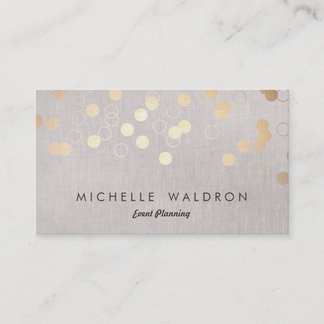 Stilvolle Gold Confetti Event Planner Taupe Linen Visitenkarte (Vorderseite)