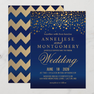 Stilvolle Gold Confetti Navy Blue Wedding Einladun Einladung
