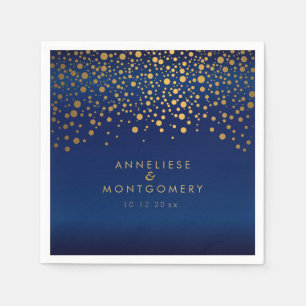 Stilvolle Gold Confetti Punkte auf Navy Blue Satin Serviette