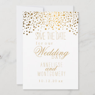 Stilvolle Gold Confetti Punkte auf Weiß Save The Date