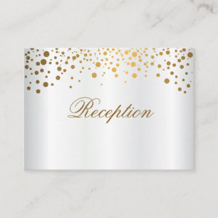 Stilvolle Gold Confetti Punkte auf weißem Satin Begleitkarte