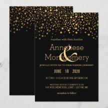 Stilvolle Gold Confetti und Black Wedding Einladun
