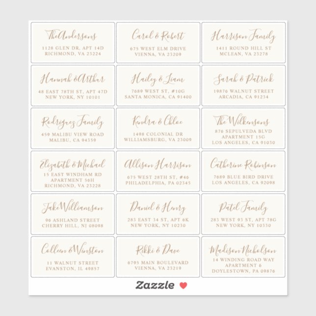 Stilvolle Gold Cream Wedding Guest Address Aufkleber (Blatt)