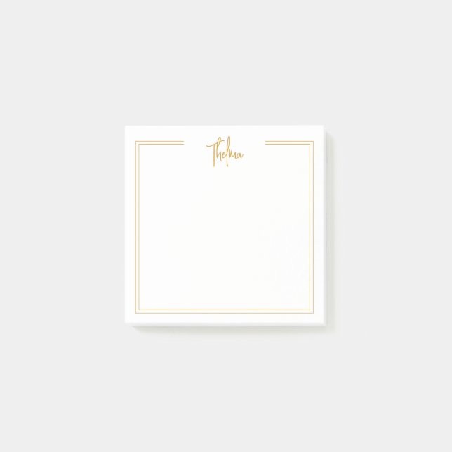Stilvolle Gold Doppelgrenze mit Name Post it Notes Post-it Klebezettel (Vorderseite)