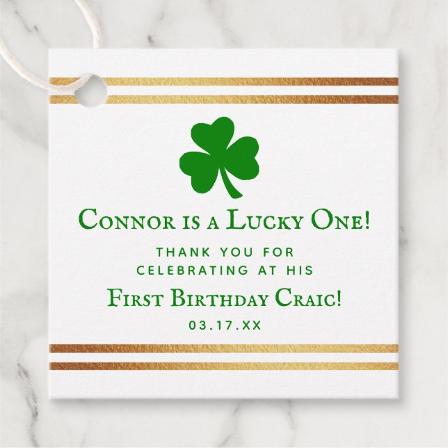 Stilvolle Gold Foil St. Patrick's Day 1. Geburtsta Geschenkanhänger (Vorderseite)