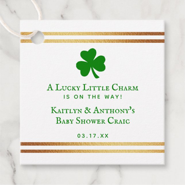 Stilvolle Gold Foil St. Patrick's Day Baby Shower Geschenkanhänger (Vorderseite)