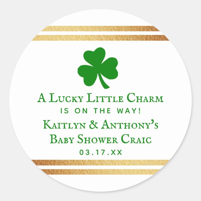 Stilvolle Gold Foil St. Patrick's Day Baby Shower Runder Aufkleber (Vorderseite)