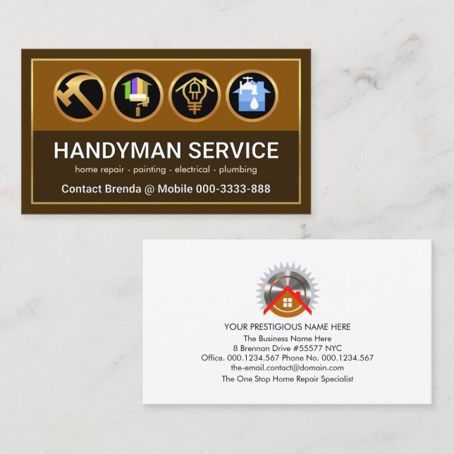 Stilvolle Gold Frame Brown Layers Contractor Visitenkarte (Vorne/Hinten)